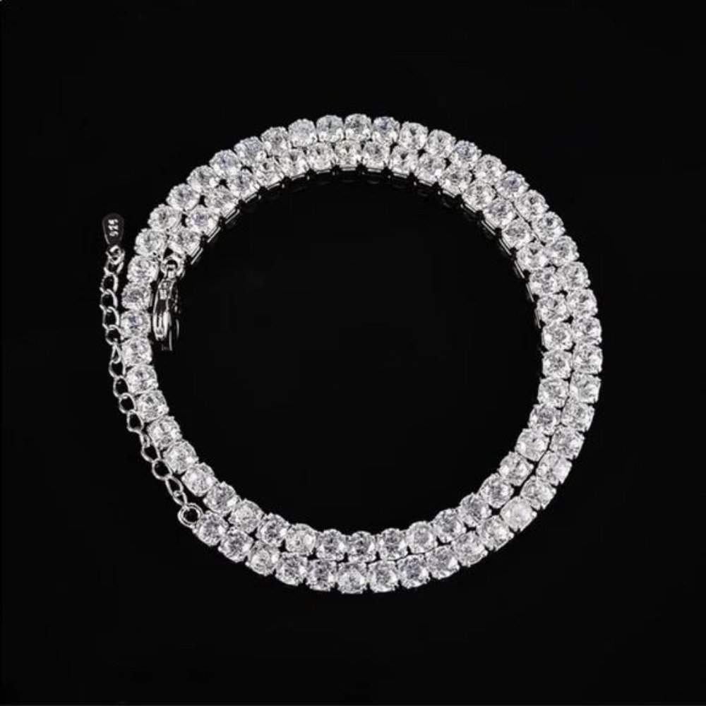 NEW 925 STERLING SILVER DIAMOND CHOKER NECKLACE, NICE NECKLACE, CUTE NECKLACE - Picture 3 of 4